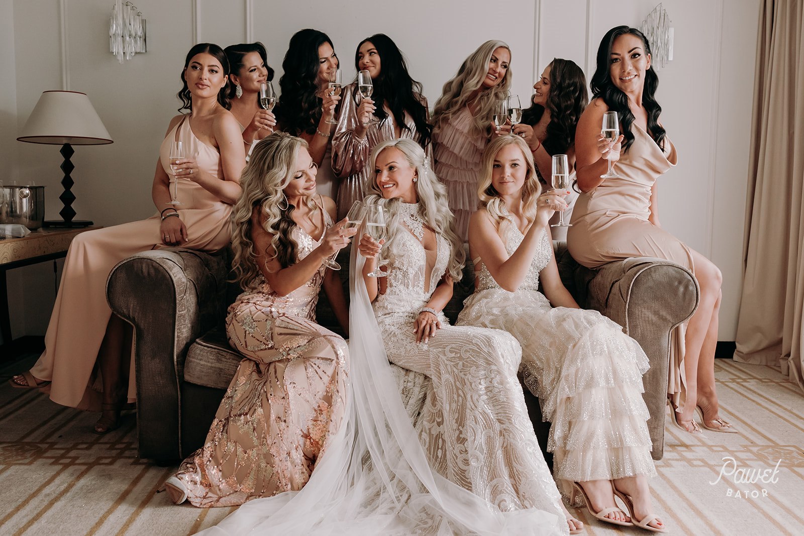 celebrating with bridesmaids